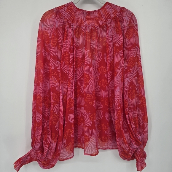 Karina Grimaldi Blouse Silk Chiffon Pink Orange Boho Long Sleeve small - Picture 3 of 9